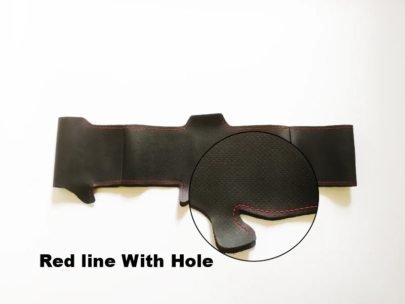 Red line With hole Высокое качество, Воловья кожа, верхний слой, ручная работа, шитье, чехлы на руль, защита для hyundai ix35/Tucson 2 - Название цвета: Red line With hole