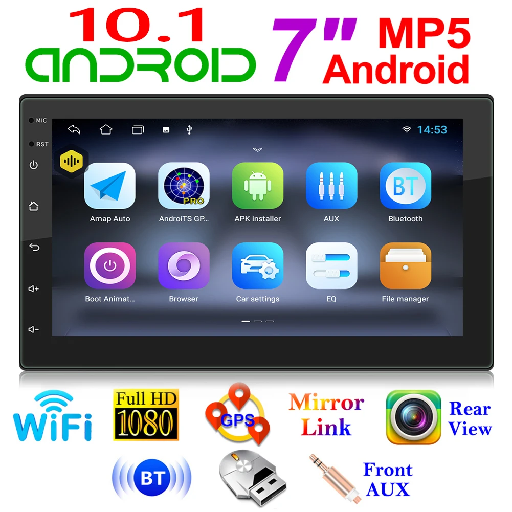 

Автомобильный мультимедийный видеоплеер 7784AD, Android 10,1, 2 Din, стерео, GPS-навигация, Wi-Fi, AUX, головное устройство, 1 Гб + 16 ГБ, 7 дюймов