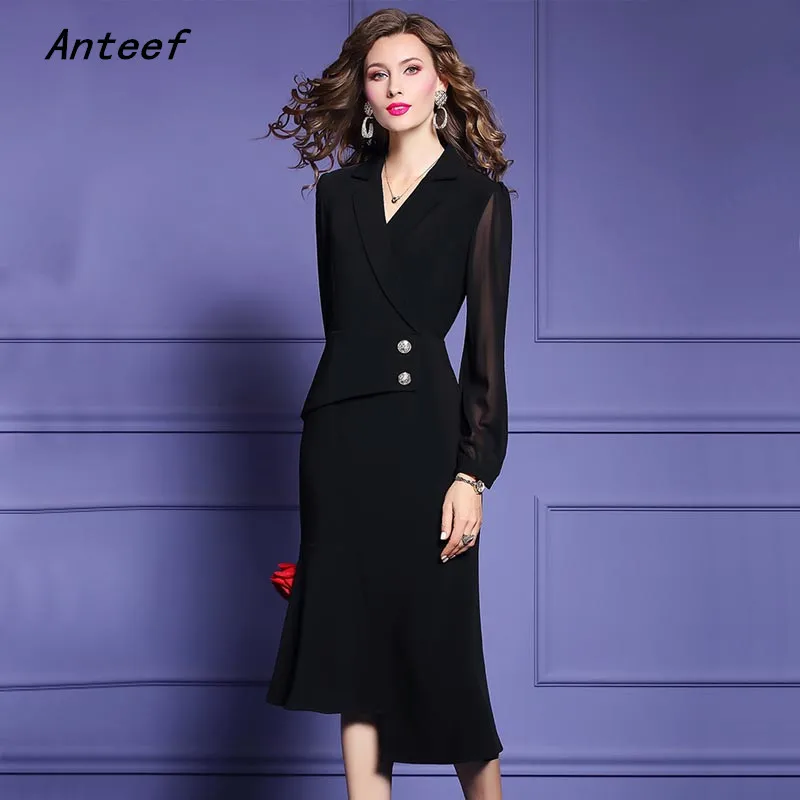 

Anteef long sleeve plus size dresses for women casual spring autumn pencil dress elegant clothing