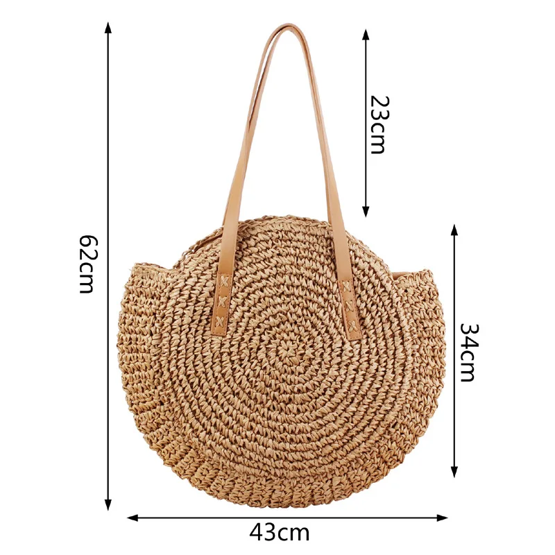 

Round Straw Beach Korean Bags Vintage Handmade Fashion 2020 Shoulder Bag Large Clutch Bohemia Summer Beach Bag for Women Travel