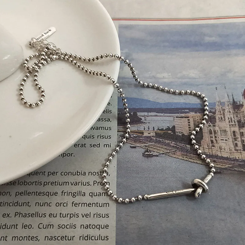 

XIYANIKE 925 Sterling Silver Round Bead Knot Necklace Female Fashion Simple Retro Good Luck Popular Jewelry VNS8117