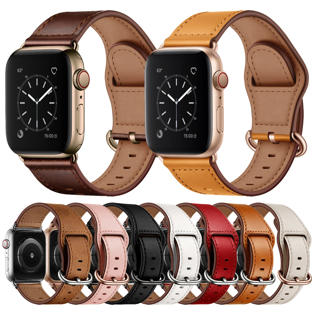 

Leather band For Apple watch Series 7 6 SE 5 4 3 Watchband For iWatch 45mm 41mm 44mm 40mm 42mm 38mm for Man Woman Strap Bracelet
