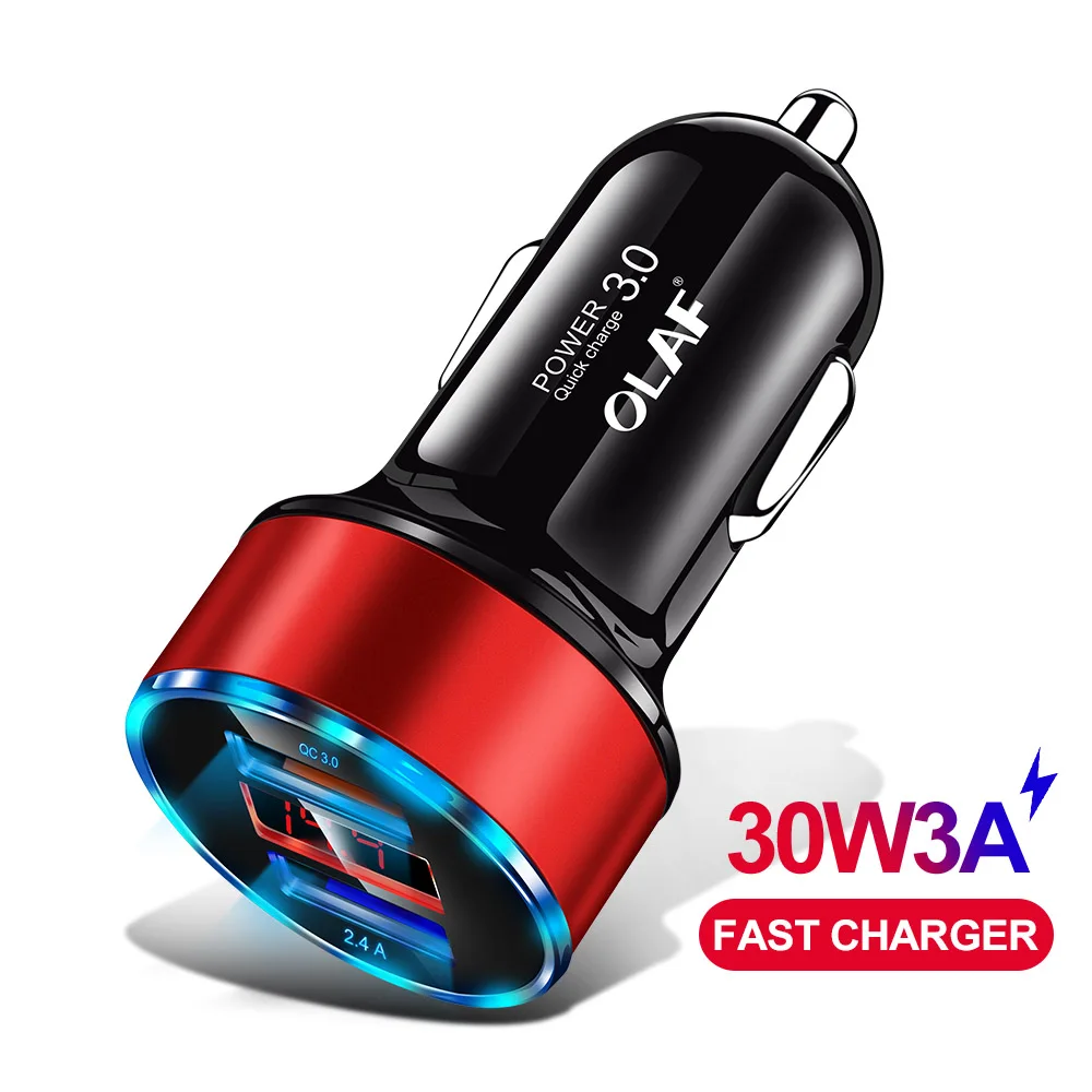 LED Display Quick Charge 3.0 Car Charger Mobile Phone QC3.0 Fast Dual USB Car-charger Auto Charger for Samsung Huawei FCP Xiaomi