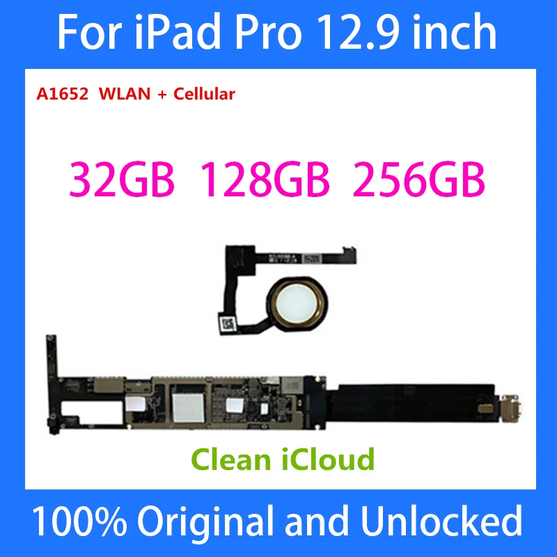 

100%Original Unlocked A1652 WLAN + Cellular For iPad Pro 12.9inch Motherboard Main Logic Board With/NO Touch ID Free iCloud MB