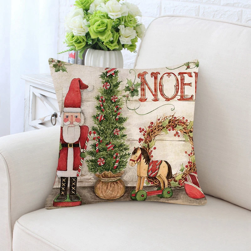 Диванная подушка Счастливого Рождества Декор для дома Санта Клаус льняная