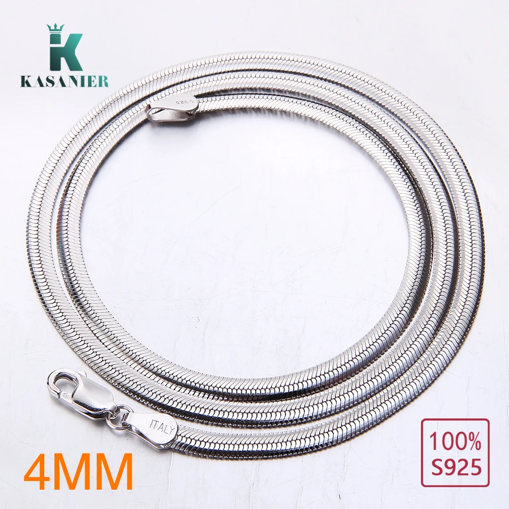 KASANIER Настоящее Серебро S925 пробы мужское ожерелье с &quot925&quot штампом 4 мм Широкое
