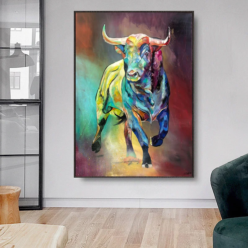 

Abstract Colorful Bull Canvas Painting Modern Animal Prints and Poster Graffiti Art Wall Art Picture Living Room Home Decoration