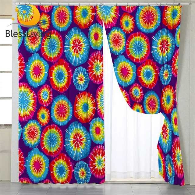 BlessLiving Watercolor Art Curtain for Living Room Rainbow Window Treatment Drapes 1pc Colorful Tye Dye Blackout Bedroom Curtain 1
