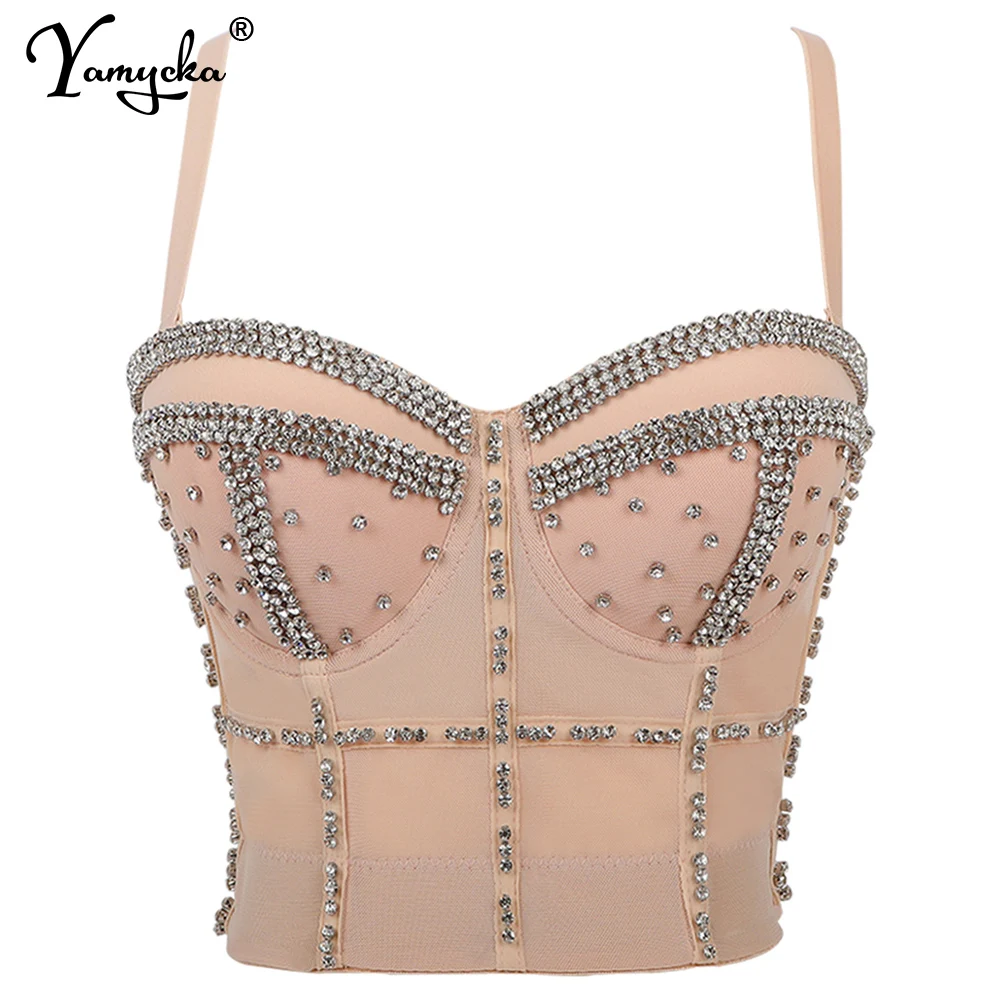 

Sexy halter Handmade Rhinestone bustier corset crop top women summer indie party y2k tank top clubwear Cropped womens tube tops