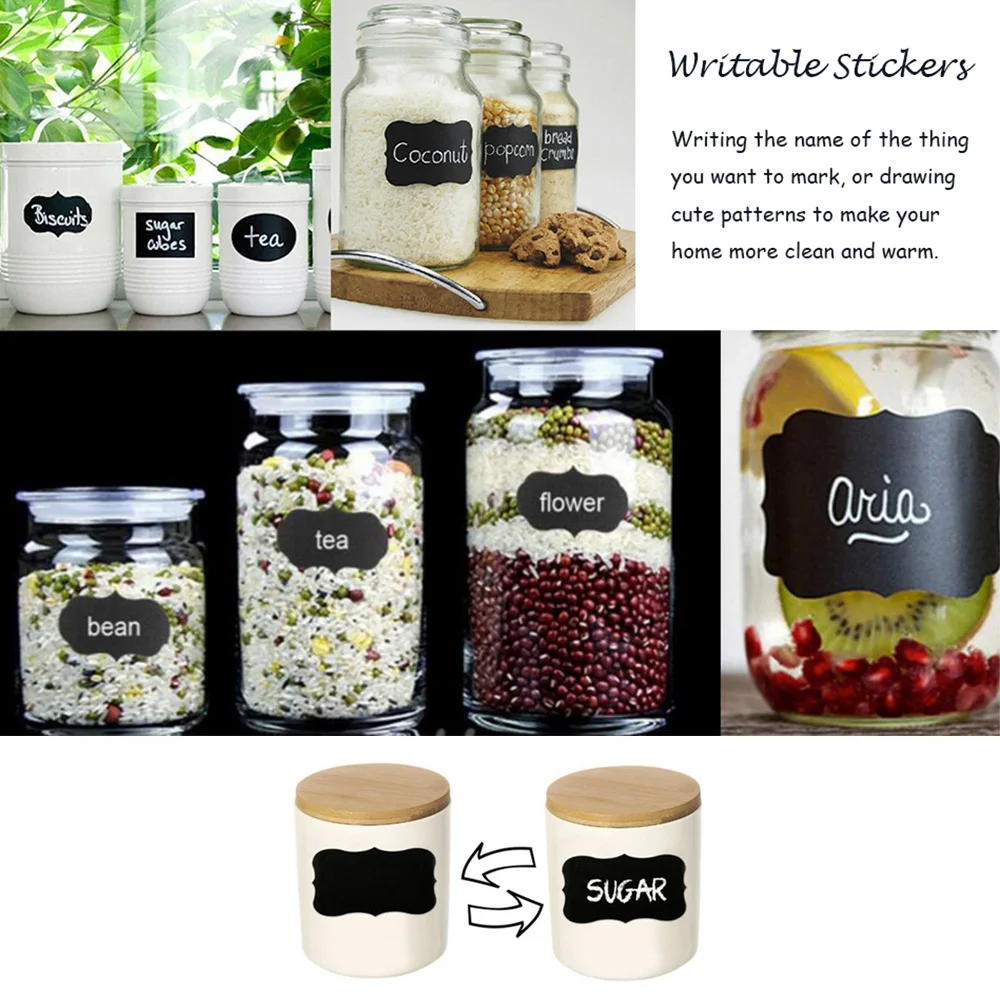 

Reusable Chalkboard Stickers Removable Kitchen Sticker Labels Chalk Pen Waterproof Blackboard Tag for Jars and Kitchen Bottles