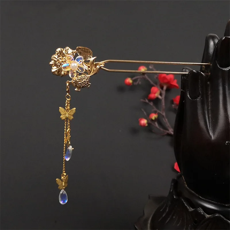 

Новые китайские аксессуары для волос, шпильки для волос Hanfu, металлические шпильки для волос с кисточкой, поворотная шпилька для волос, стар...