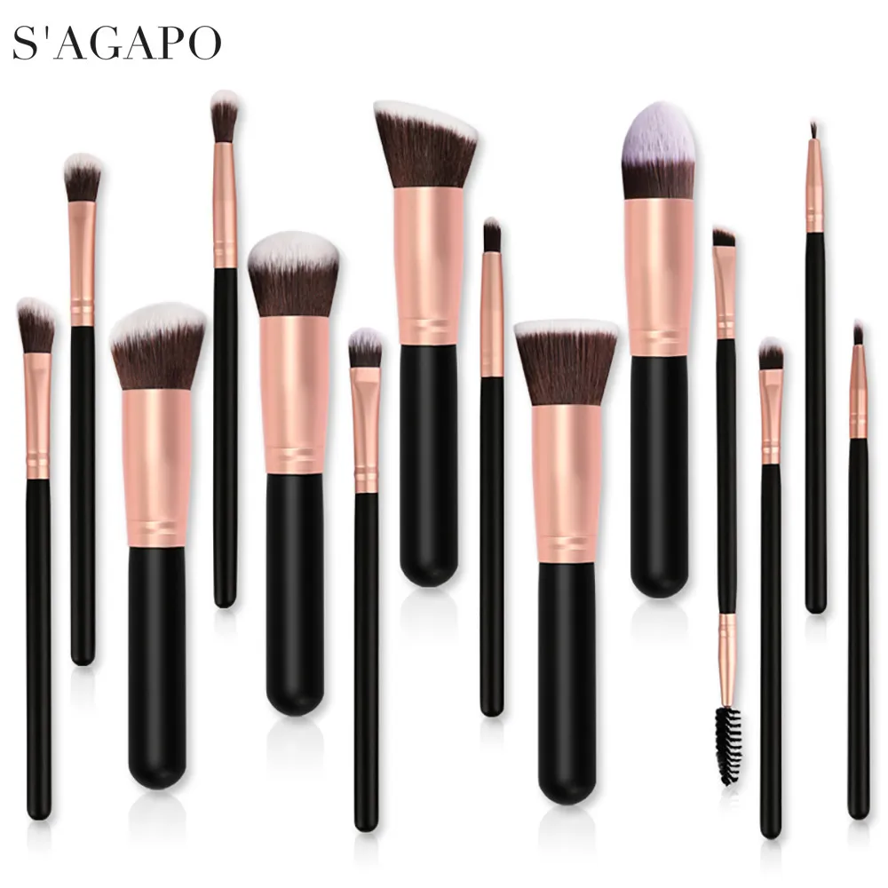 

S'AGAPO New 14PCS Foundation Makeup Brushes Set Eyeshadow Eyeliner Eyelashes Blush Concealer Professional Beauty Makeup Brush