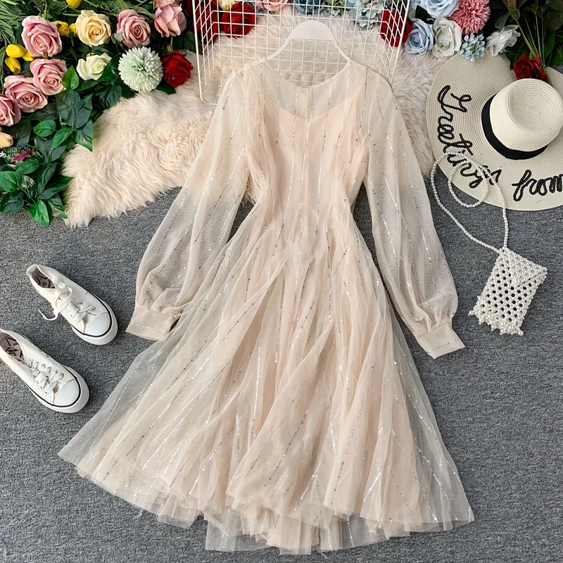 Женское Плиссированное Сетчатое платье Young Gee комплект из двух предметов с