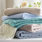Вязаное одеяло, бежевое мягкое Клетчатое одеяло с кисточками для кровати, домашнее декоративное покрывало для дивана, гобелен в индустриальном стиле
