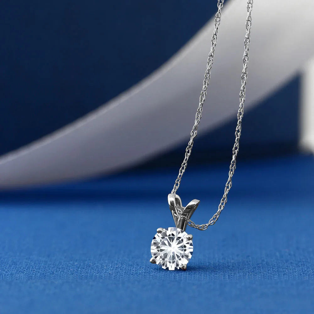 Charles &amp Colvard 4 5 мм VG Moissanite 0 30 CT 14k белый золотой кулон в виде пасьянса круглая зубца