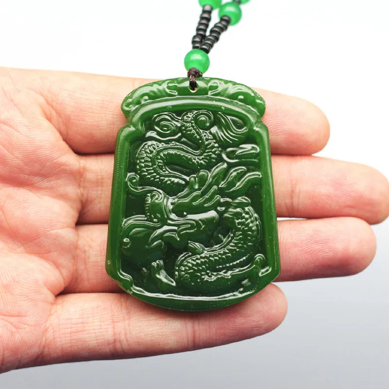 

Green Jade Dragon Pendant Necklace Hand-Carved Natural Charm Jadeite Jewelry Fashion Accessories Amulet for Men Women Lucky Gift