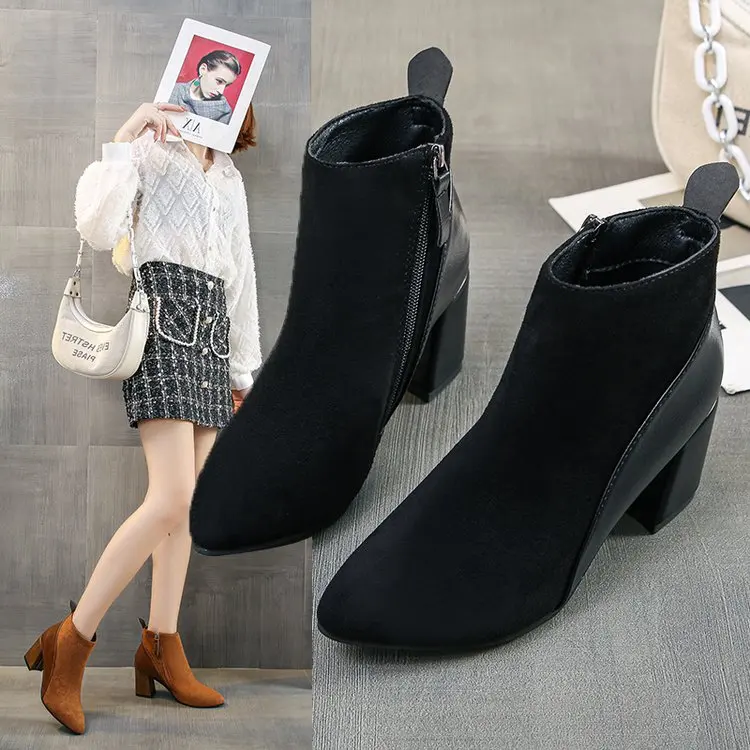 2023 Winter Women Platform Boots Chunky Ankle Booties Female Leather Zipper Round Toe Boots Ladies Shoes Combat Boot Botas Mujer