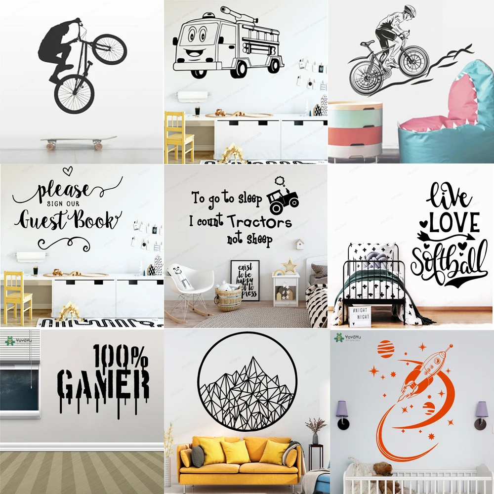 

Cartoon Fire Truck Engine Car Cycling Vinyl Wall Decal Removable Cartoon Sticker For kids Boys Room Design Home Decor DIY HY9962