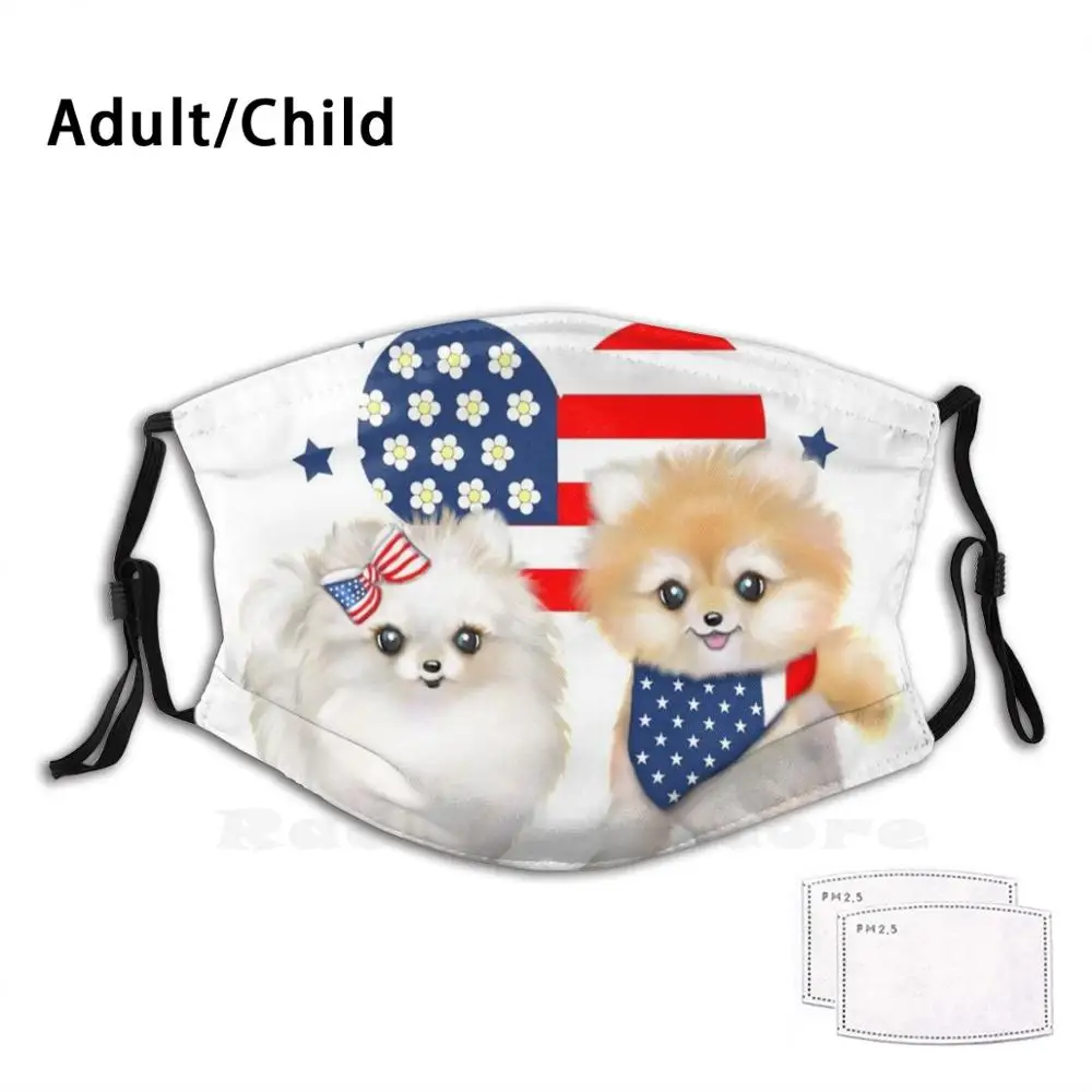 

Патриотические Pomeranians Bycatiacho смешная Печать Многоразовые Pm2.2381 фильтр маска для лица Pomeranian Pom Собака Домашние животные патриотический Флаг С...