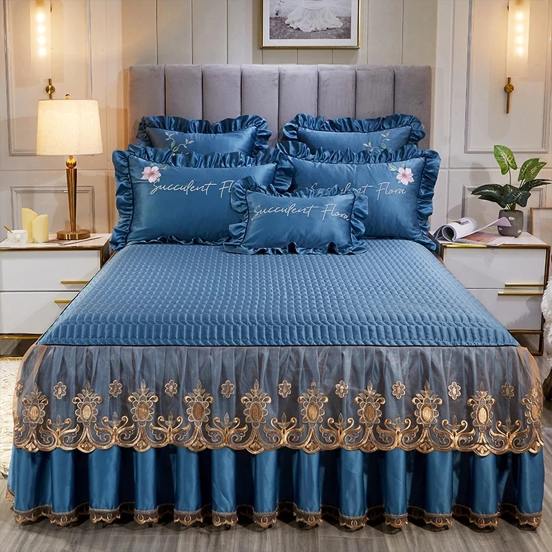 

Lace Bed Skirt Luxury Bedding Tiansi Jiamian Thickened Double Bed Sheet Bedspread Home Textile Bed Decoration