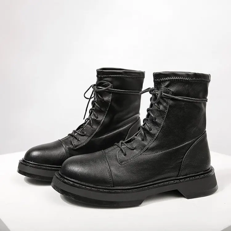 

Autumn Winter New Flat-bottomed Women's Short-tube Thick-bottomed Ankle Boots Martin Boot Short Boots Platform Motorcycle Boots