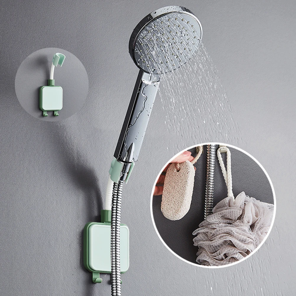 

Universal Adjustable Shower Bracket Holder With Hooks ABS Shower Head Stand Holder Wall-Sticky Bath Rack Batheroom Holder