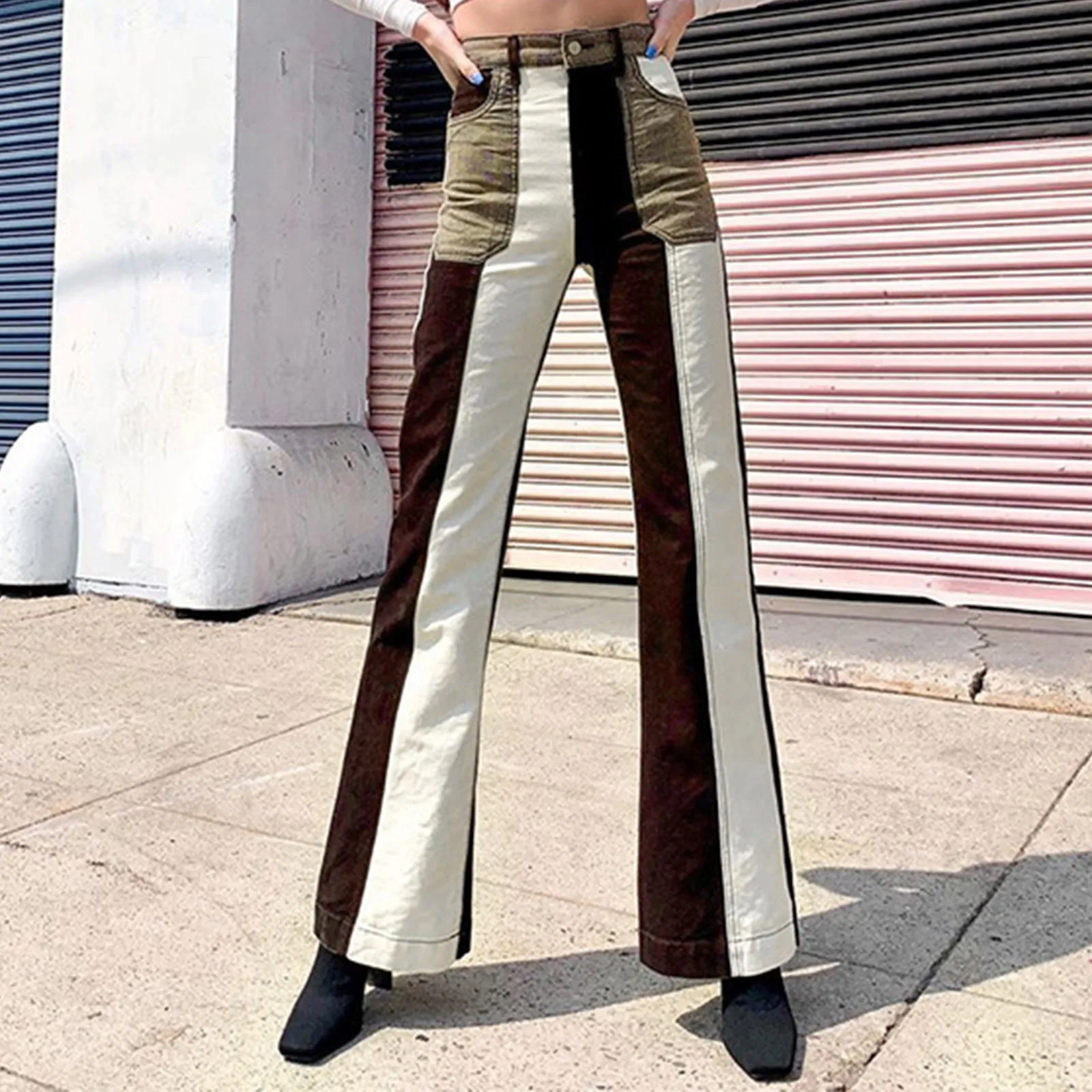 

Fashion Women's Light Bell Bottoms Personalized Sewing Jeans Women's Autumn And Winter Jeans Leisure High Street High Waist Pant