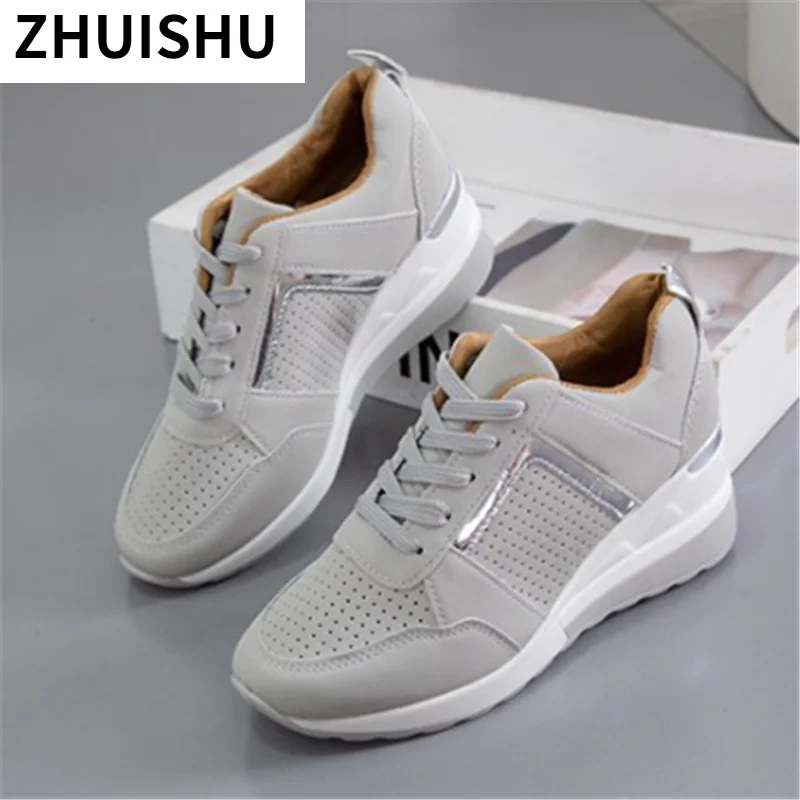 

2021 Spring Women Vulcanize Shoes Outdoor Comfortable Platform Wedges Casual Sneakers Fashion Breathable Lace-up Shoes for Woman