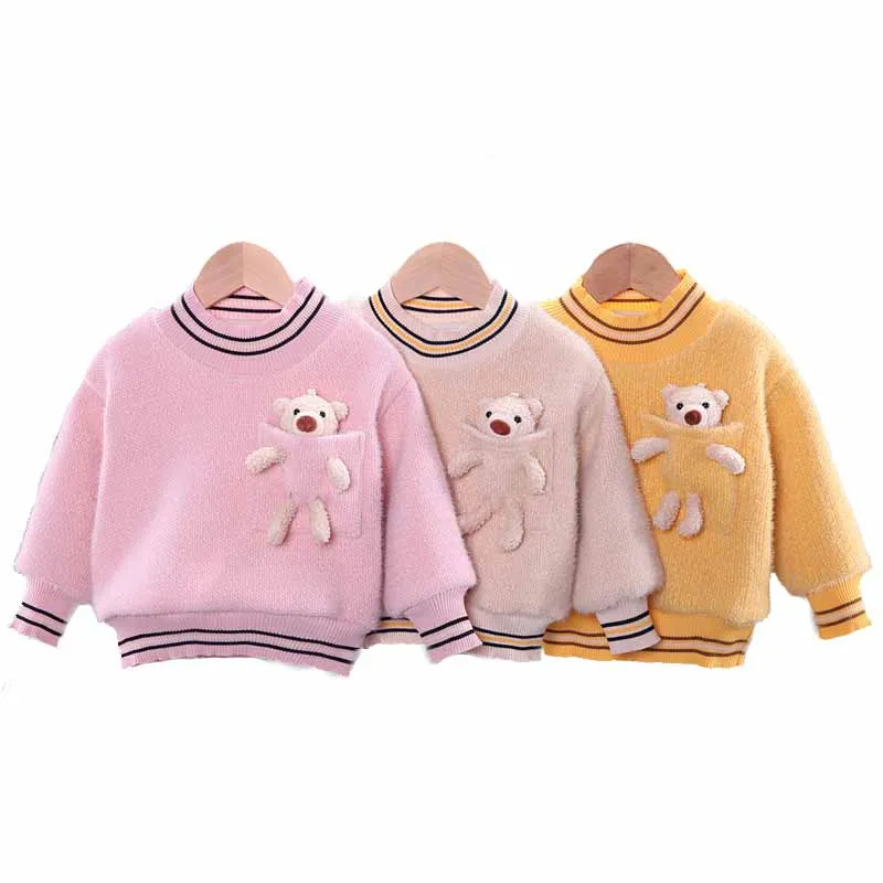 

Новинка, Свитера для маленьких девочек и мальчиков, осенне-зимний детский бархатный пуловер с мультяшным рисунком, теплая верхняя одежда, д...