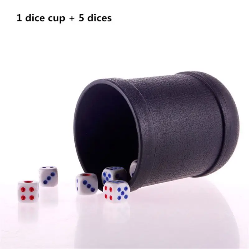 

Black PVC Dice Cup Board Game KTV Pub Night Club Casino Party Game Gambling Dice Box with 5 Dices Fast Reach