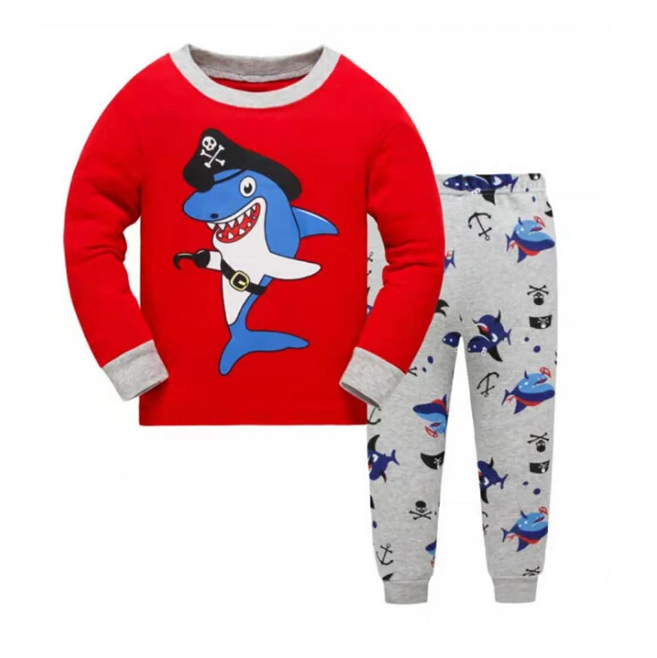 

New autumn Boys Short sleeves Pajamas Girls Set Cartoon Shark Pyjama Cotton Kids Pijama Children Sleepwear Clothes
