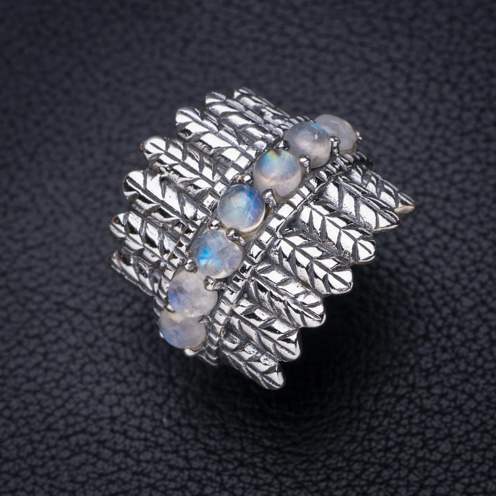 

StarGems природный лунный камень перо ручной работы 925 пробы Серебряное кольцо 8,25 E7265