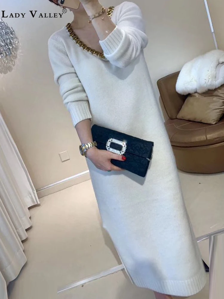 Тяжелая металлическая цепь для шитья шерстяное трикотажное платье с круглым