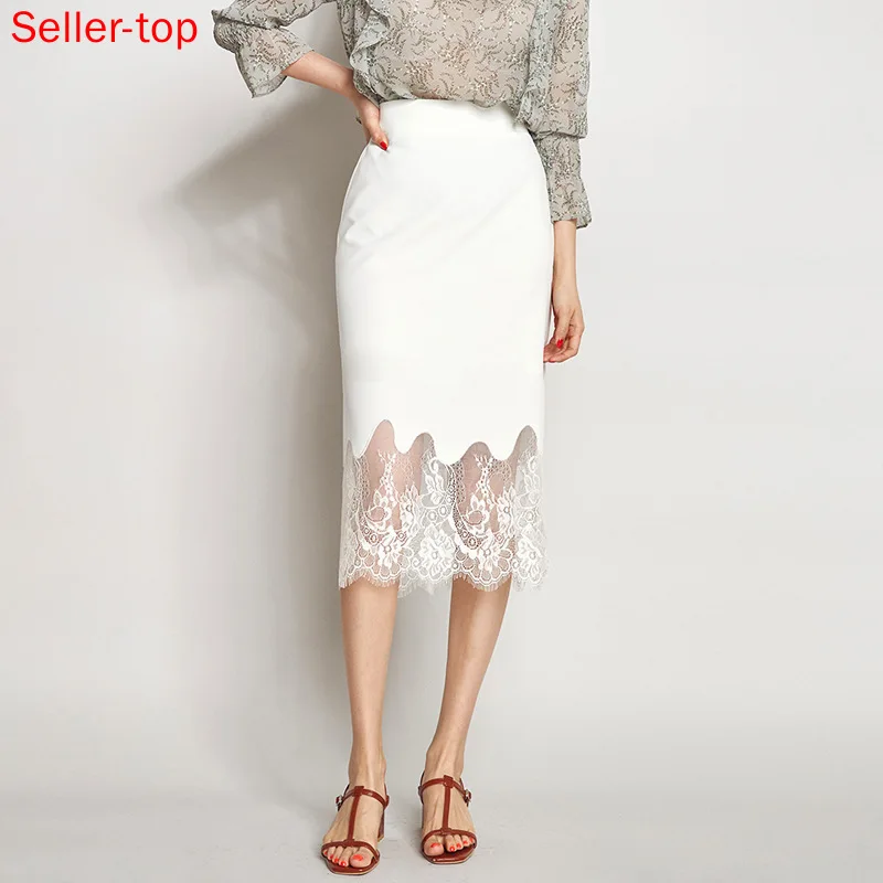 

White Half-length Skirt Stitching Lace Suit Skirt Summer Temperament Commuting Light Mature and Elegant Professional Formal Wear