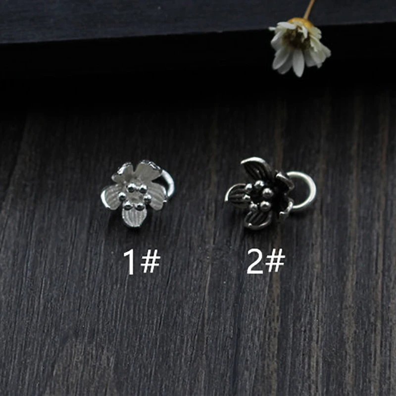 100% 925 Sterling Silver Color 9mm Retro Flower Small Pendant Fine Charm For Bracelets DIY Jewelry Making  Accessorie