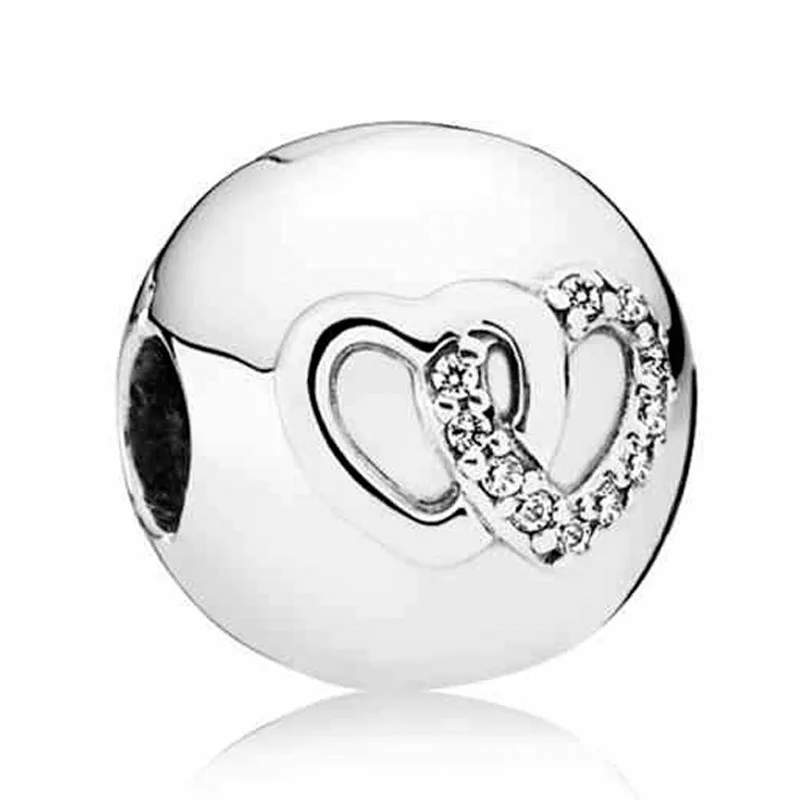 

Оригинальный Шарм из стерлингового серебра 925 пробы, соединение сердца с хрустальным зажимом, стопор, бусина, подходит для популярного брас...