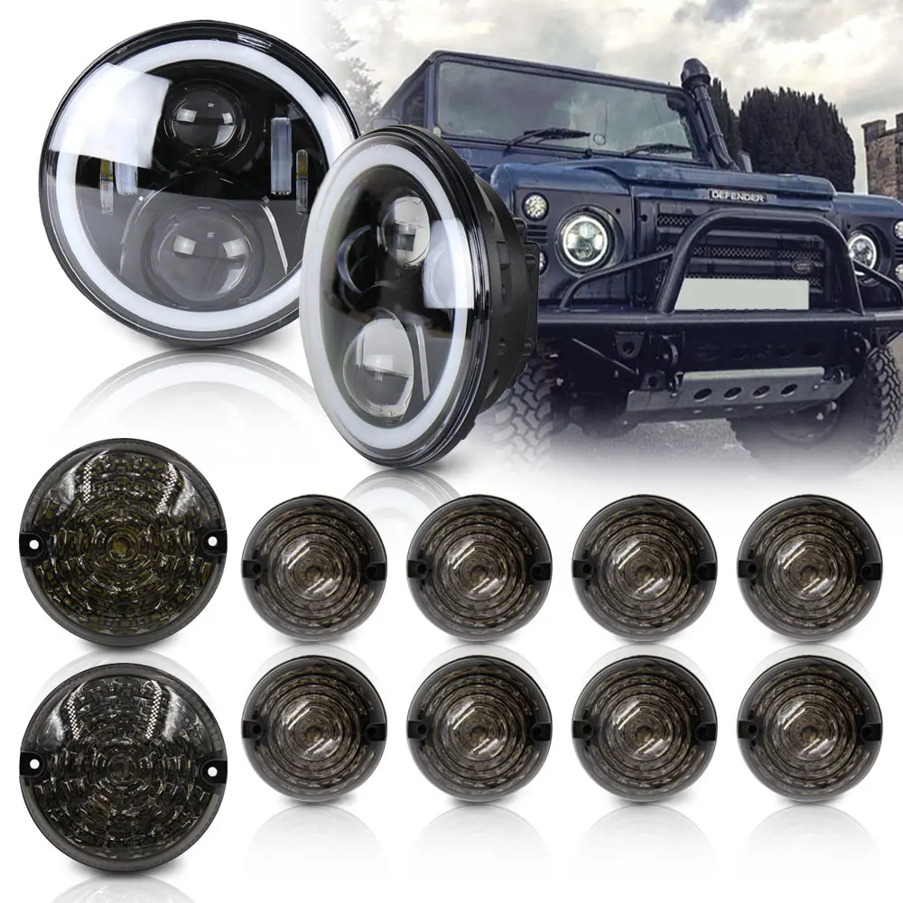 Передний светодиодный фонарь для Land Rover Defender 90/110 7-дюймовый Головной с кольцом Halo +