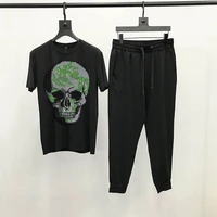 mens skull casual young tracksuit diamond sets brand short sleeve round neck jogging summer fashion t shirt new design