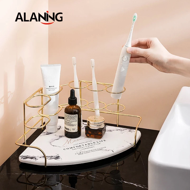 Ванная комната Настольный Мрамор Зубная щётка Железный держатель для хранения
