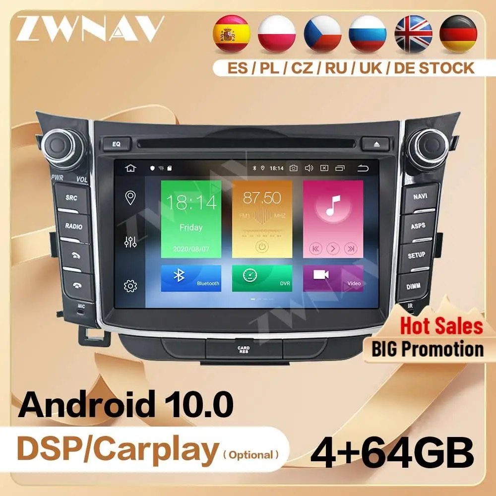 2 Din Carplay для Hyundai I30 Elantra GT 2012 2013 2014 2015 2016 Android 10 экран плеер аудио радио GPS головное