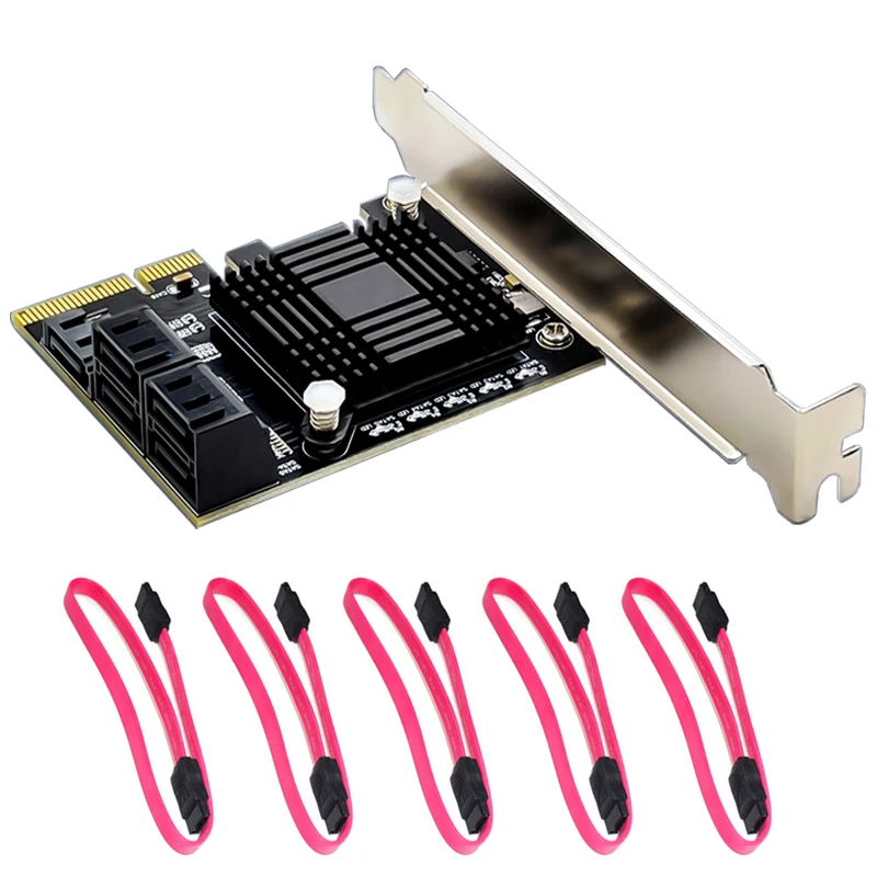 

JMB585 чип 5 портов SATA 3,0 Для PCIe карта расширения 4X Gen 3 PCI Express SATA адаптер SATA 3 конвертер с теплоотводом для HDD SSD