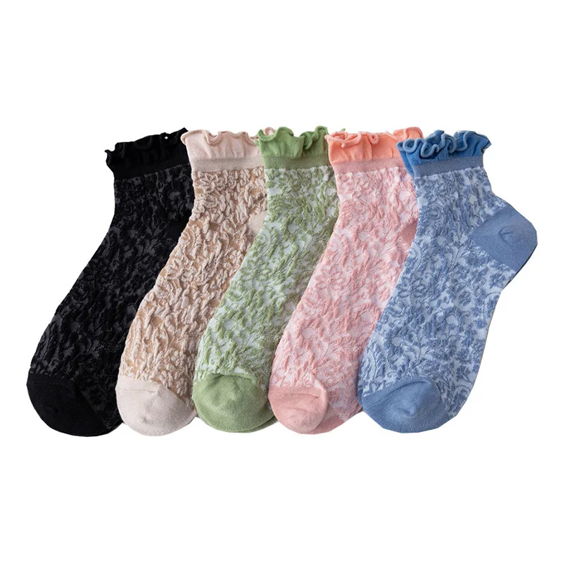 

5 Pair Japanese Style Flower Decoration Women Socks Set Cute Breathable Summer Short Cotton Comfortable Vintage Chaussette Femme