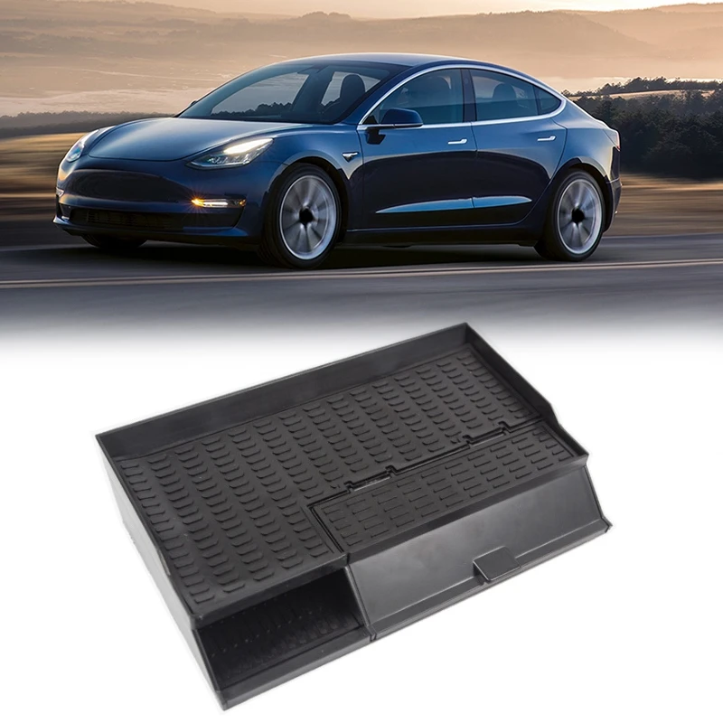 

Car Central Armrest Box Stowing Tidying Glove Box Double Storey Non-Slip for Tesla Model 3 2018-2020