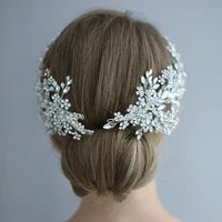 slbridal handmade alloy wired rhinestone crystal flower leaf wedding hair clip barrettes bridal hair accessories women jewelry