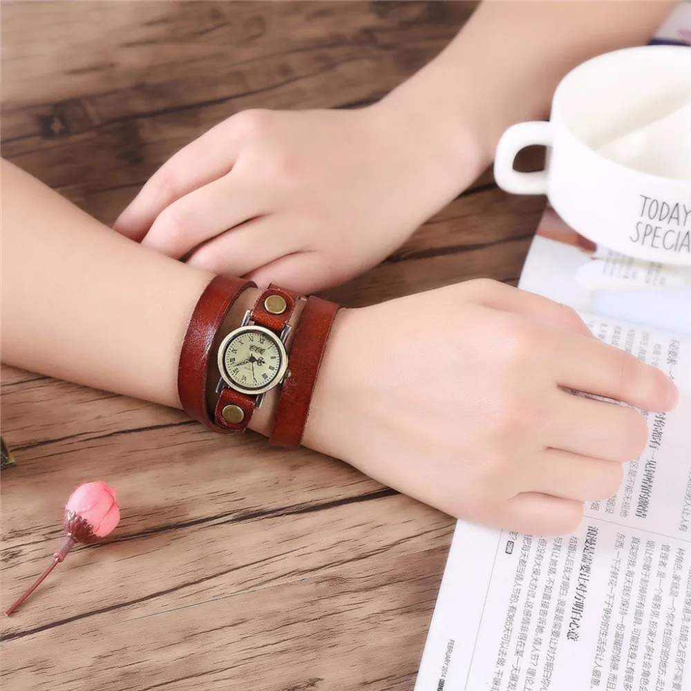 Женские повседневные кварцевые часы с браслетом из натуральной кожи|Женские