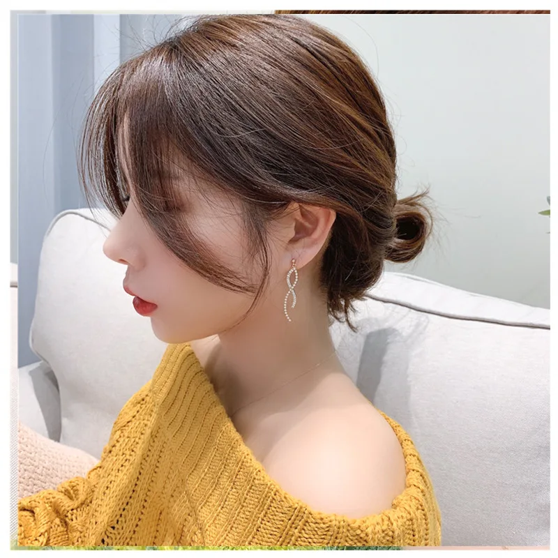 

needle Charm Earrings, exquisite and small zirconia women's spiral elegant Korean Earrings crystal ring pendant