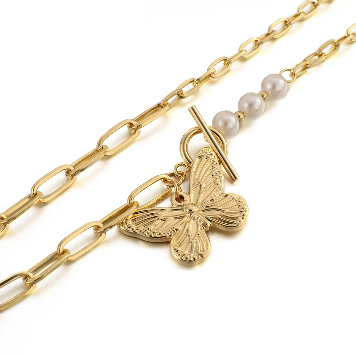 AENSOA Bohemian Chamr Chaim Pearl Big Butterfly Pendants Necklaces for Women Gold Color Chokers Necklace Trendy New | Украшения и