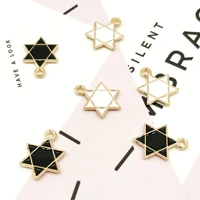 20pcslot black white color oil drop pendant charm hexagonal star shape diy alloy jewelry accessories enamel charms 1217mm