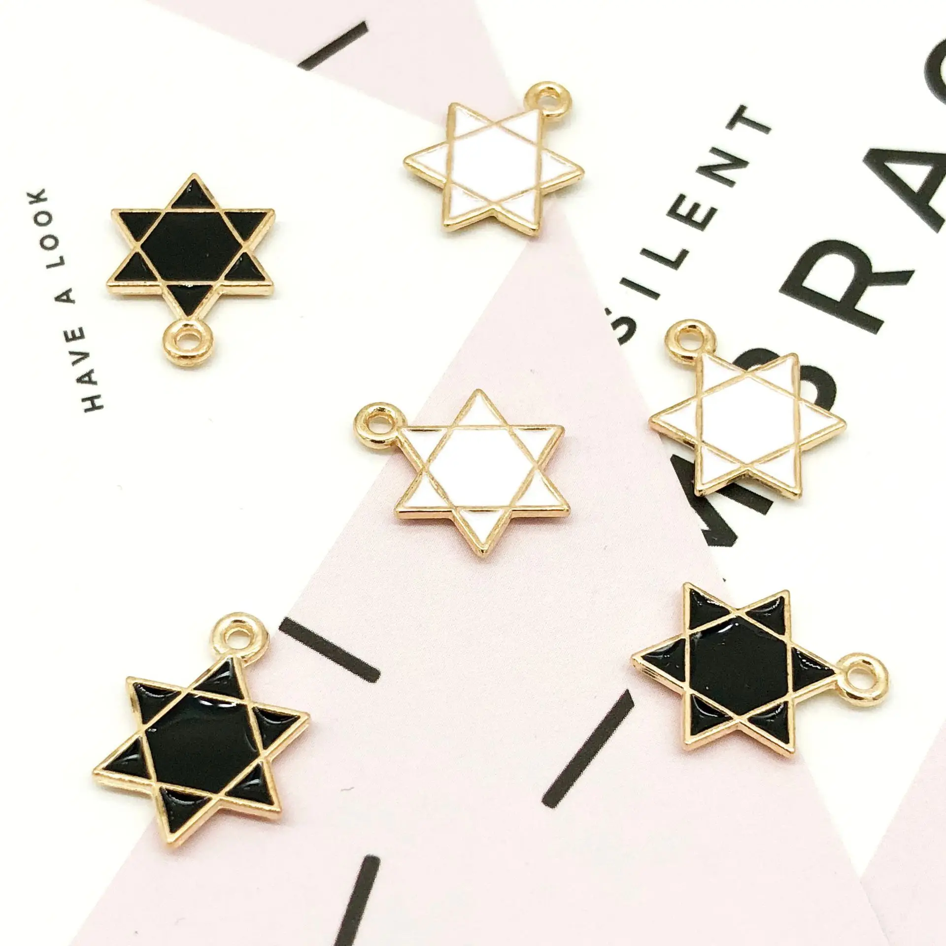 20pcs/lot Black White Color Oil Drop Pendant Charm Hexagonal Star Shape DIY Alloy Jewelry Accessories Enamel Charms 12*17mm | Украшения и