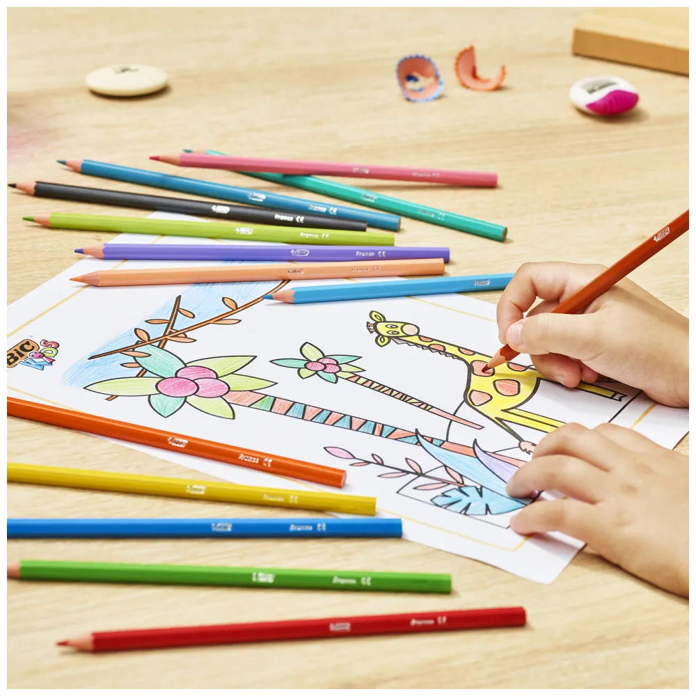 Цветные карандаши 12 цветов детские шестигранные ударопрочные BIC Kids Evolution уп. шт.